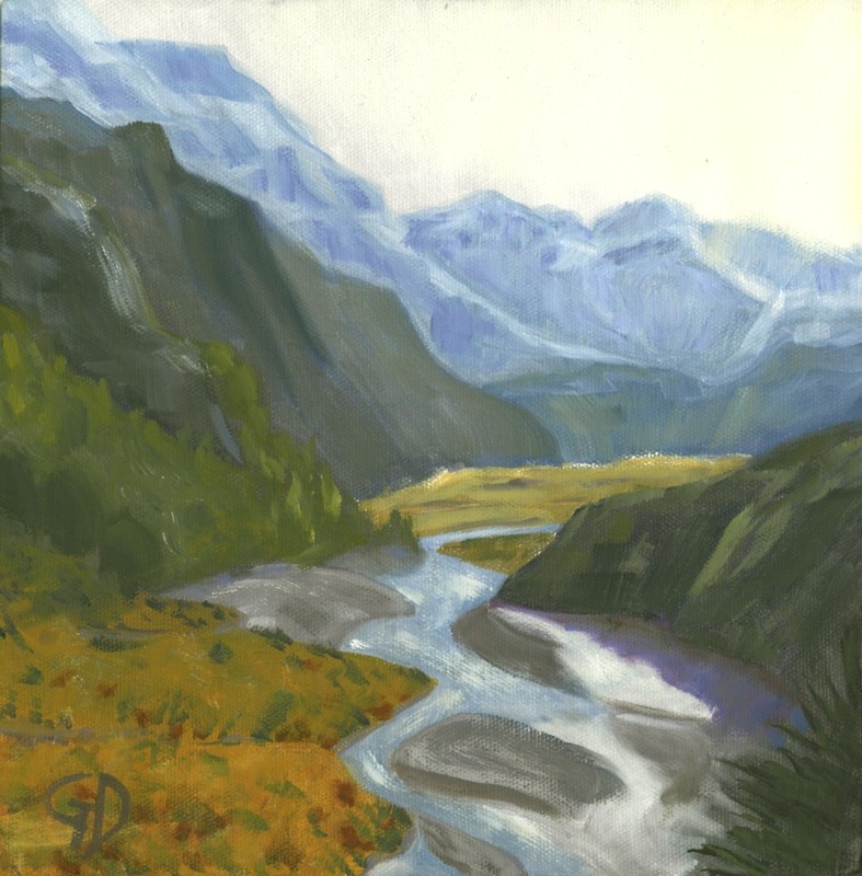 Rees Valley, NZ.jpg - Rees Valley, NZ oil on canvas - Size 25 x 25 cm
